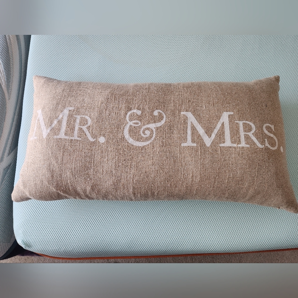 Mr. & Mrs. Decorative Throw Pillow - Brown and White